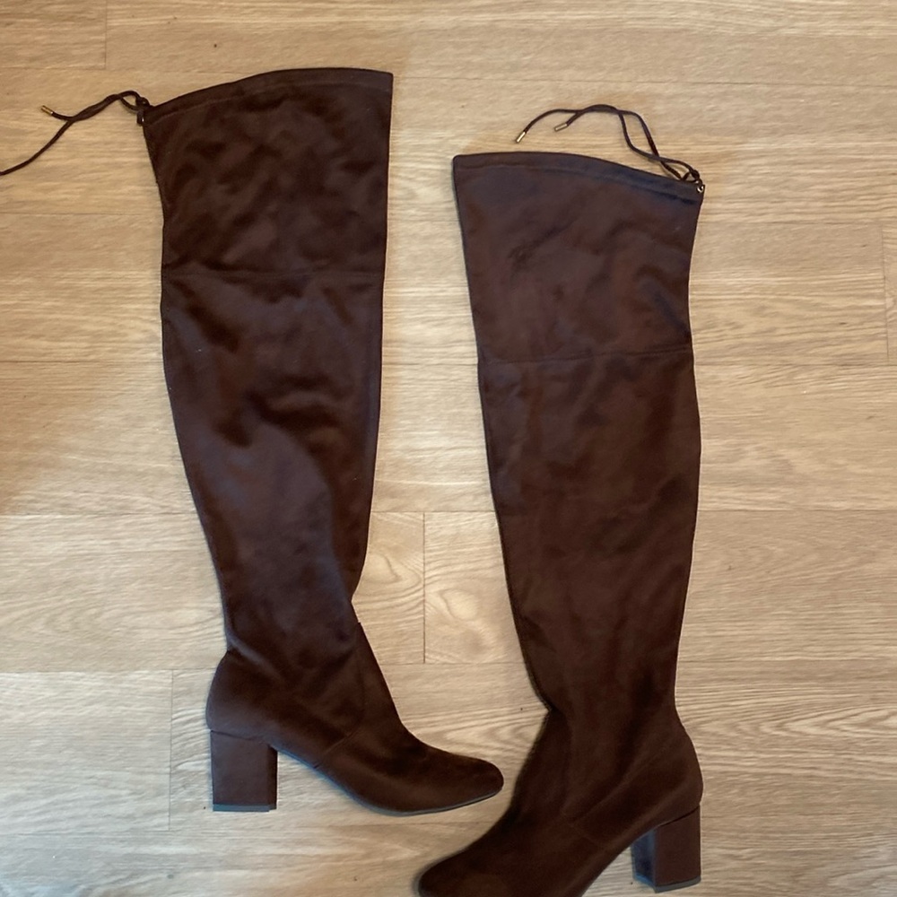 LANE BRYANT SZE 11W BROWN KNEE/Thigh high SUEDE BOOTS